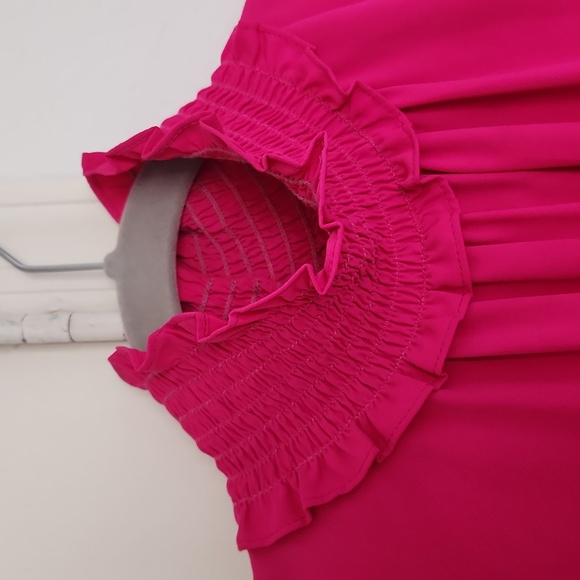 Amanda Uprichard Hot Pink Nadia Turtleneck Flowy Mini Dress Size Large - Picture 6 of 11